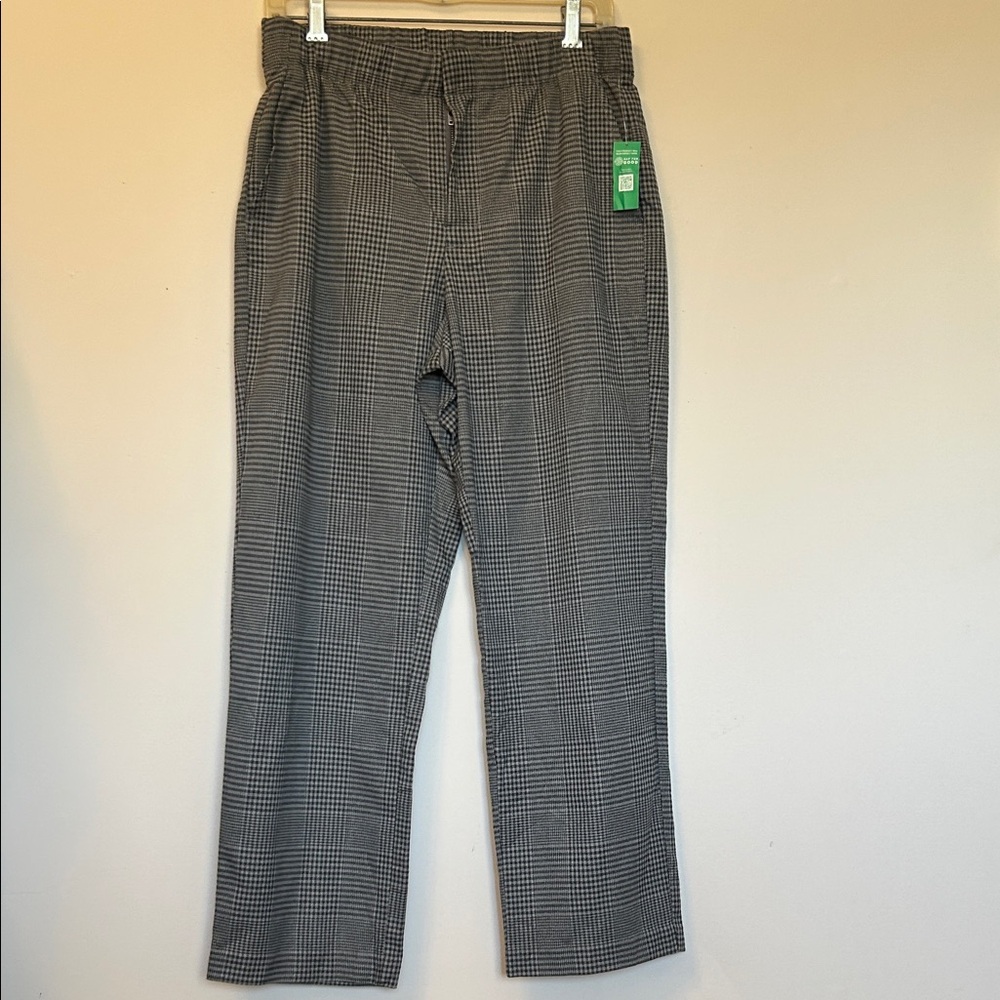 GAP gray checkered pants zip front elastic waist  side pockets size small.
